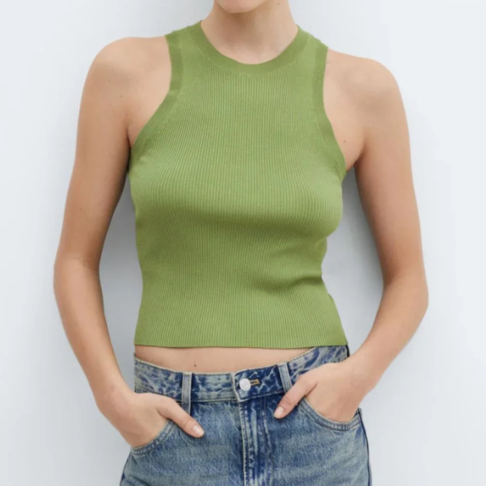 Mango Ribbed Knit Top - Green - Medium - Picture 1 of 5